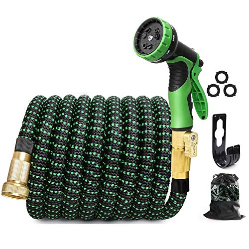 EASYHOSE Garden Hose 25FT Expandable Water Hose with ExtraStrong Brass Connector9 Function Spray Nozzle Flexible Hose with Enhanced FabricSuperior Strength 3750D(25FT)