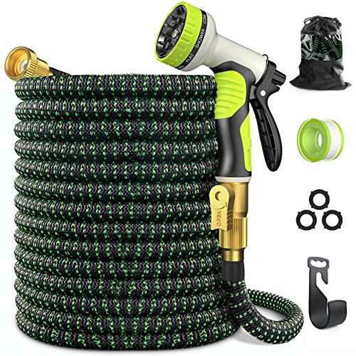 Expandable Garden Hose 50 ft  GarHose Retractable Water Hose with 10 Function Spray Nozzle 34 Solid Brass Onoff Valve and Durable 5 Layer Latex Core Easy Storage KinkProof Flexible Hose