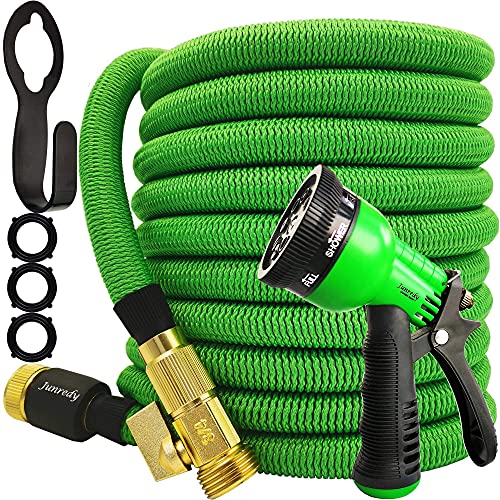 Junredy Garden Hose 25ft Expandable Water Hose with 8 Function Nozzle Sprayer Lightweight Flexible Hose with Durable 3750D Fabric 3Layers Latex 34 Solid Fittings for Garden Lawn Washing Cars