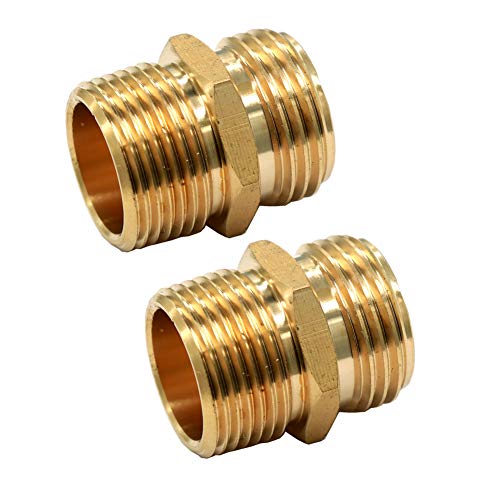 GESHATEN 34 GHT Male x 34 NPT Male Connector Brass Garden Hose Fitting Adapter Industrial Metal Brass Garden Hose to Pipe Fittings Connect (2 Pack)