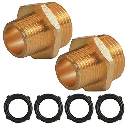 Hourleey 34 GHT Male x 12 NPT Male Connector Brass Garden Hose Fitting Adapter Industrial Metal Brass Garden Hose to Pipe Fittings Connect 2 Pack