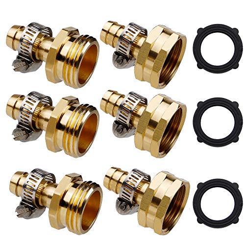 Twinkle Star Heavy Duty Brass 12 Garden Hose Mender End Repair Connector with Stainless Clamps Male and Female Garden Hose Fittings 3 Sets