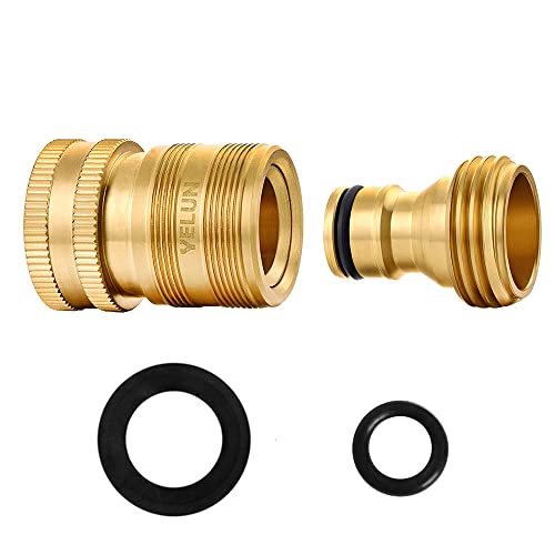 YELUN Garden Hose Quick Connect Solid Brass 34 inch GHT Internal Thread Quick Connector Fittings NoLeak Water Hose Female Quick Connector and Male Product adapters (1 Set)