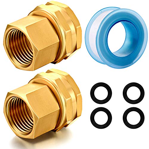 YELUN Solid Brass Garden Hose Fittings Connectors Adapter Heavy Duty Brass Repair Female to Female Double Female Dual Water Hose Connector(34 GHT Female to 12 NPT Female) 2 Pcs