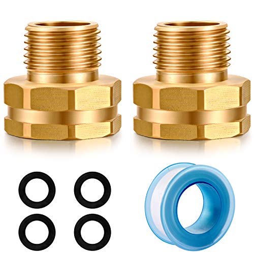 YELUN Solid Brass Garden Hose Fittings Connectors Adapter Heavy Duty Brass Repair Female to Male Faucet Leader Coupler Dual Water Hose Connector(34 GHT Female to 12 NPT Male) 2 Pcs