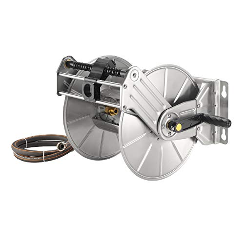 Giraffe Stainless Steel Garden Hose Reel Heavy Duty WallFloor Mounted Metal Water Hose Reel Retractable with Crank 150Feet 58 Hose Capacity