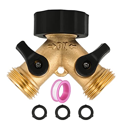 Garden Hose Y Splitter Premium Brass Garden Y Hose Connector Water Hose Splitter with Comfortable Grip Garden Hose Splitter 2 Way Faucet Splitter for Outdoor and Indoor Use Plus 3 Extra Washers