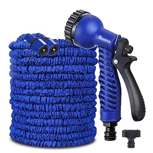 100FT  150FT  200FT Magic Stretch Flexible Expandable 3 x Expanding Garden Hose Pipe Natural Triple Layer Light Weight Non Kink with 7 Setting Professional Water Spray Nozzle (100FT)