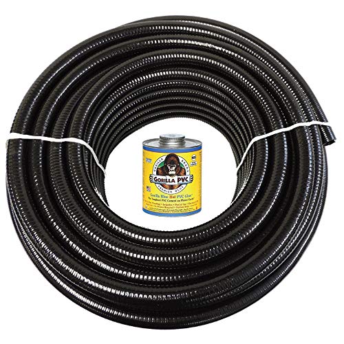 3 Dia x 10 ft  HydroMaxx Black Flexible PVC Pipe Hose and Tubing for Koi Ponds Irrigation and Water Gardens Includes Free 4oz Can of Hot Blue PVC Gorilla Glue
