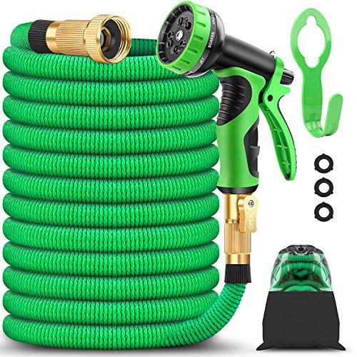 BAZOLOTA Garden Hose Expandable 50FT Water Hose with 9 Function Nozzle Flexible Gardening Hose with All Brass Connectors Leakproof Durable Expanding Lightweight Watering Hose Pipe