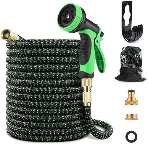 Expandable Garden Hose 100ft  Flexible Water Hose with 10Way Spray Nozzle and  Durable 4Layer Latex Core  34 Inch Solid Brass Fittings Retractable Hose Pipe  Superior Strength 3750D Water Pipe