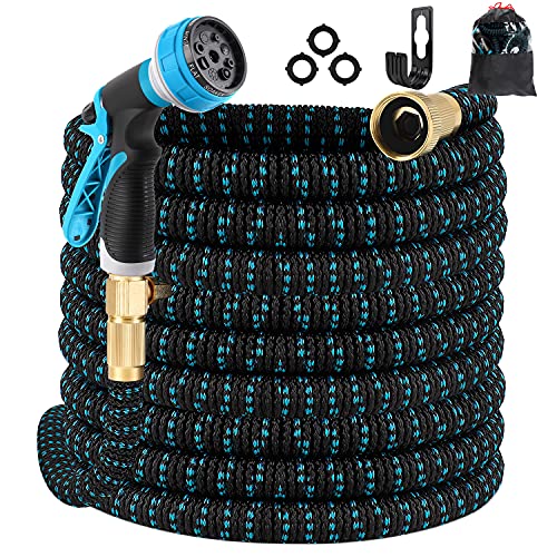 Gpeng Expandable Garden Hose 100ft Water Hose with 8 Function Spray Nozzle Kink Free Flexible Hose with Solid Brass Fittings Extra Strength Durable Lightweight Expanding Yard Hose Wash Hose Pipe