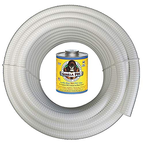 HYDROMAXX (3 Dia x 10 ft) White Flexible PVC Pipe Hose Tubing for Pools Spas and Water Gardens Includes Free 4oz Can of Hot Blue PVC Gorilla Glue