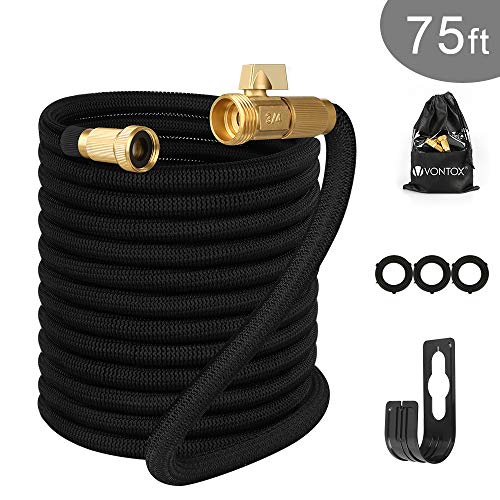 V VONTOX Garden Hose (75 Feet) Upgraded Expandable Water Pipe with Double Latex Core Durable Flexible Water Hose 34 Inch Solid Brass Connectors Easy Dry Storage Bag and Durable Holder