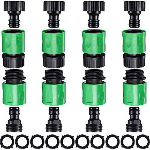 16 Pieces Garden Hose Connect Release Water Hose Fittings Plastic Connectors 34 Inch GHT Male and Female Connectors with 10 Pieces Rubber Gaskets