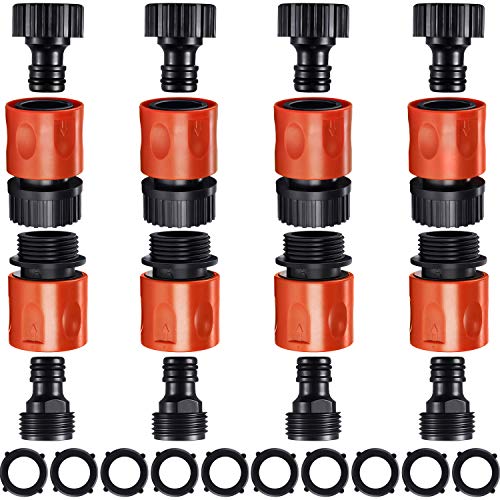 16 Pieces Garden Hose Quick Connector 34 Inch Plastic Water Hose Fittings Male and Female Connectors Hose End Adapters with 10 Pieces Rubber Gaskets