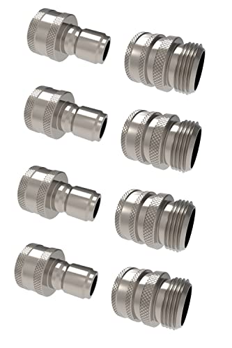ESSENTIAL WASHER Garden Hose Quick Connect Hose Fittings  New OneHand Operation Design 34 Inch Stainless Steel Water Hose Quick Connect Set Garden Hose Connector Set (4X4 PlugCoupler Set)