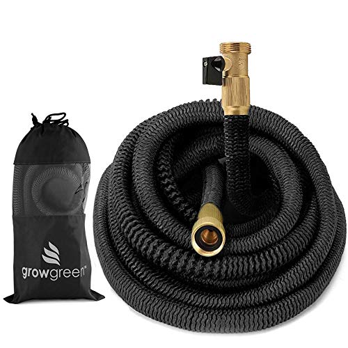 GrowGreen Heavy Duty Expandable Garden Hose Strongest Garden Hose with Solid Brass Connector Flexible Water Hose with Storage Sack (75 Feet)