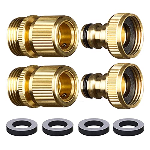 KECOFLY Garden Hose Quick Connect Solid Brass Quick Connector Male and Female Garden Hose Fitting Easy Connect Water Hose Connectors 34 inch GHT (2 Sets)