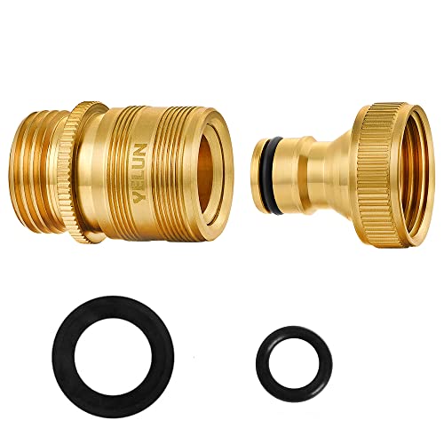 YELUN Garden Hose Quick Connect Solid Brass 34 inch GHT External Thread Easy Connect Fittings NoLeak Water Hose Male Quick Connector and Female Product adapters (1 Set)