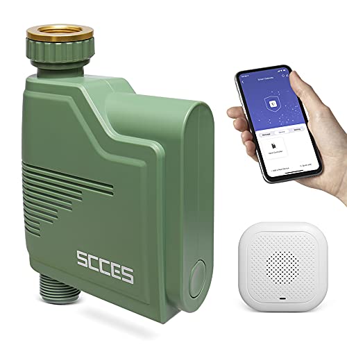 SCCES Sprinkler Timer 34 inch WiFi Smart Water Timer Programmable Faucet Timer for Garden Hose Irrigation System Lawn Outdoor Yard Compatible with Alexa and Google Assistant