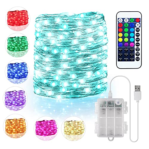 16 Color String Lights Battery Operated  USB Powered 164ft 50 LED Fairy Lights with Remote Timer Waterproof Silver Wire Twinkle Lights for Room Garden Patio Party Indoor Outdoor Decor(132 Modes)