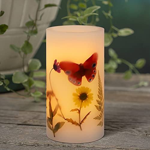 Holitown Flickering Candles Flameless LED Candles D325 x H6Butterfly Battery Powered Candles Real Wax Pillar with Timer Fuction (325x6)