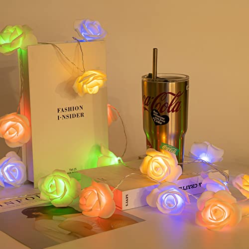 UCTEK Rose LED Lights 20 LED Valentine String Lights Battery Powered with Timer Function 8 Modes for Valentines Day Mothers Day Wedding Proposal Home Party and Children Gift Multicolor