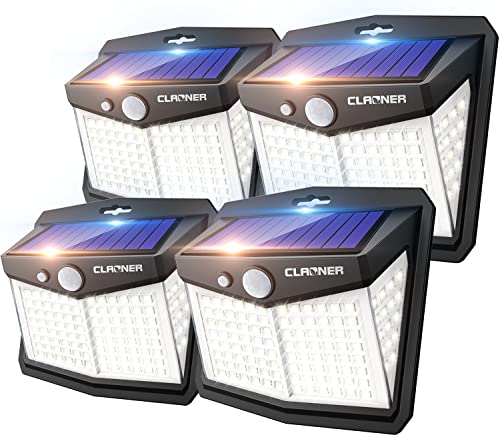 CLAONER Solar Lights Outdoor 128 LED4 Packs Solar Motion Sensor Lights 3 Working Modes Outdoor Lights with 270 Degree Wide Angle Wireless IP65 Waterproof Solar Security Lights for Yard Garage Deck