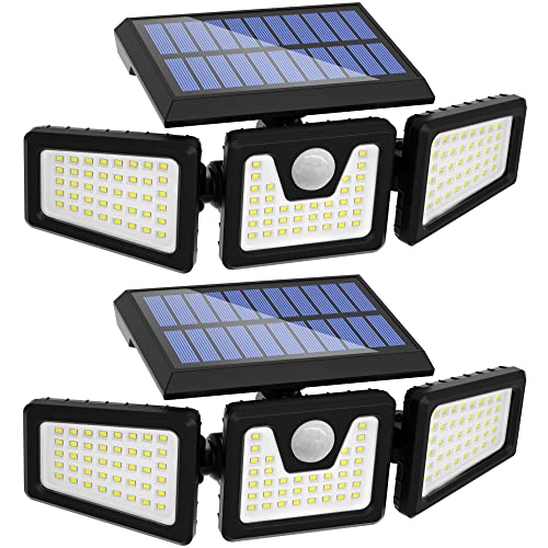 INCX Solar Lights Outdoor with Motion Sensor 3 Heads Security Lights Solar Powered 118 LED Flood Light Motion Detected Spotlight for Garage Yard Entryways Patio IP65 Waterproof 2 Pack