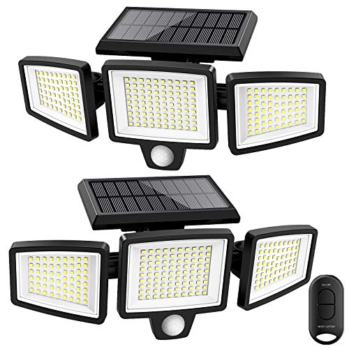 Solar Lights OutdoorATUPEN 210 LED 2500LM Motion Sensor Lights with Remote Control 3 Heads Security LED Flood Lights IP65 Waterproof 270° Wide Angle Illumination Wall Lights with 3 Modes(2 Packs)