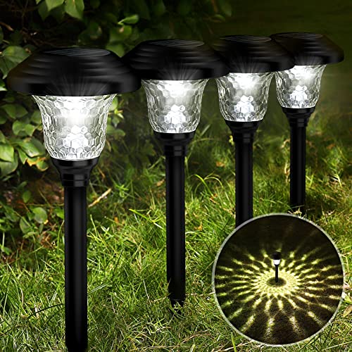 Balhvit Glass Solar Lights Outdoor 8 Pack Super Bright Solar Pathway Lights Up to 12 Hrs Long Last Auto OnOff Garden Lights Solar Powered Waterproof Stainless Steel LED Landscape Lighting for Yard