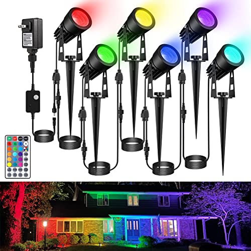 ECOWHO Low Voltage Landscape Lights 65ft20m 12V LED RGB Landscape Lighting with Remote Timer IP65 Waterproof Outdoor Spotlight Plugin Color Changing Pathway Lights for Garden Patio (6 Pack)