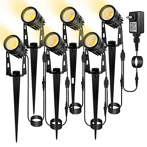 Greenclick Landscape Lighting 3W 12V Extendable Low Voltage 6 in 1 Landscape Lights with Transformer IP65 Waterproof 1800 Lumen Outdoor Spotlight for Garden Walls Trees Flag Pathway Warm White