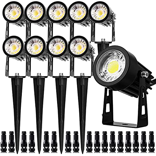 LED Low Voltage Landscape Lighting 3W LED Landscape LightsIP65 Waterproof Outdoor Spotlights for Trees Flag Walls Pathway(12V ACDC Warm White 10 Pack)with Connector