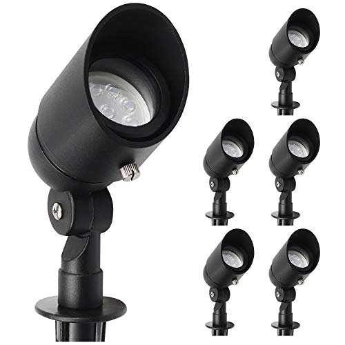 Lumina 4W LED Landscape Lighting Waterproof Landscape Lights Outdoor Low Voltage Spotlights for Walls Trees Flags Light with Warm White MR16 LED Bulb ABS Ground Stake Black SFL0104BKLED6 (6PK)