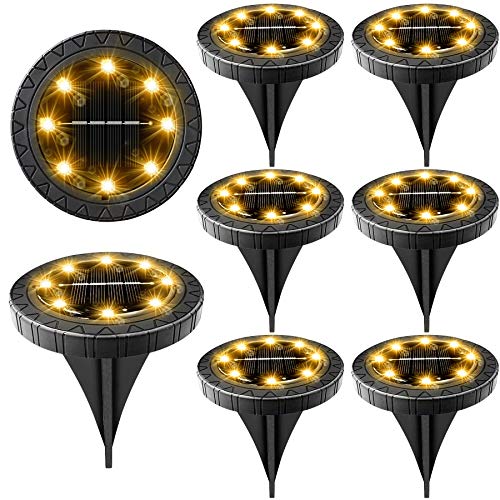 Solar Powered Ground lights 8PackWaterproof LED Solar Lights Outdoor Solar Disk Lights DecorativeSolar Garden Lights for Landscape Pathway Patio Yard Walkway Path Lawn Driveway Lighting (Warm White)