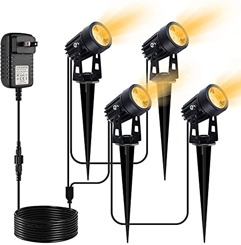 VOLISUN Spotlights Outdoor Landscape Lights with Transformer66ft Cable IP65 Waterproof 12V Low Voltage with Stakes Warm White Landscape Lighting for Outdoor Garden Yard （4in1）