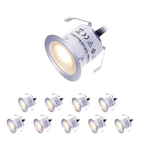 LED Deck Lights Kit 12V Low Voltage Waterproof IP67 Warm White Recessed Deck Lighting In Ground Light for Step Stair Garden Patio Wood Floor Outdoor Landscape Accent Lights Fixtures(Pack of 10)