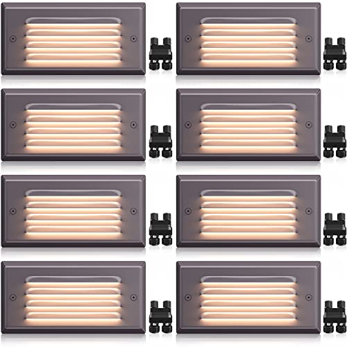 SUNVIE Low Voltage Step Lights Outdoor Stair Lights 5W LED Deck Lights with Horizontal Louver Faceplate for Steps Stairs Fences 12V 3000K 32FT ETL Listed Wire Fastlock2 Connectors Included 8 Pack
