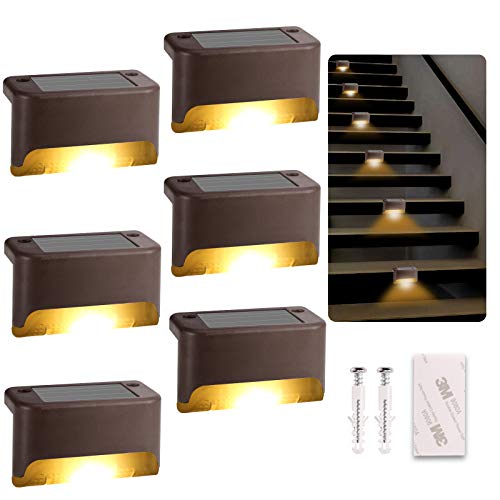 Solar Deck Lights 6 Pack Outdoor Step Lights Solar Powered Weatherproof Fence Post Solar Lights for Outdoor Railings Pathway Yard Patio Stairs Pool (Warm White)