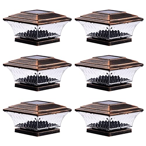 Solar Post Cap Lights Outdoor LED Lighting Deck Fence Cap Light Two Light Modes Warm WhiteBright White Suitable for 4x4 Wooden Posts Copper 6PK