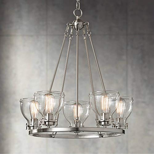 Bellis Brushed Nickel Round Pendant Chandelier 24 12 Wide Modern Industrial Clear Glass 5Light Fixture for Dining Room House Foyer Kitchen Island Entryway Bedroom Living Room  Possini Euro Design