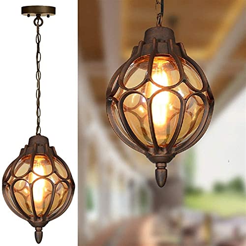 Chandeliers Lighting Outdoor Pendant Lights For Patio Farmhouse Porch Light In Metal Finish Exterior Light Fixture Lantern With Amber Clear Glass For Gazebo Entryway Waterproof Outdoor IP65 Chandel