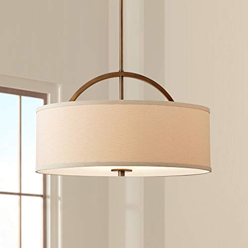 Halsted Brushed Bronze Pendant Chandelier 20 Wide Modern Sand Stone Linen Drum Shade 3Light Fixture Dining Room House Foyer Entryway Bedroom Kitchen Island Hallway Ceilings  Possini Euro Design