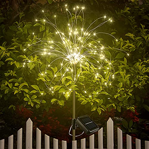 VILLTAK Firework Solar Lights Outdoor Chandelier 180 LED Starburst Lights 8 Modes Solar Chandelier DIY Decorative Garden Fireworks Lamp for Gazebo Christmas Party Warm White Large