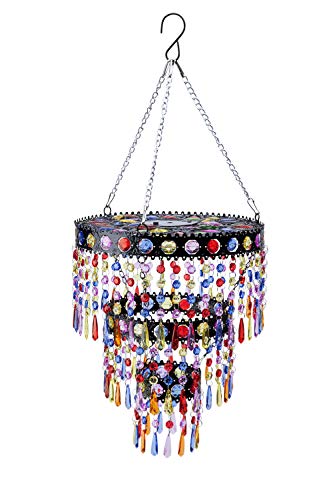 Wind  Weather Outdoor Solar Lighted Colorful Mini Chandelier with Faux Crystals and Jewels  105 L x 105 W x 24 H