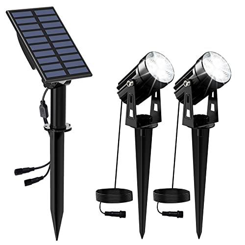 CREPOW Solar Spot Lights Outdoor 2in1 Solar Landscape Spotlights IP65 Waterproof 98ft CableAuto OnOff Outdoor Wall Lights for Garden Yard Driveway Porch Walkway Pool(6000K White)