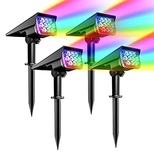CREPOW Solar Spot Lights Outdoor RGB Solar Spotlight with IP65 Waterproof 20 LEDs Solar Landscape Spotlights Wireless Color Changing Landscape Lights for Garden Path Yard Holiday Decoration 4 Pack