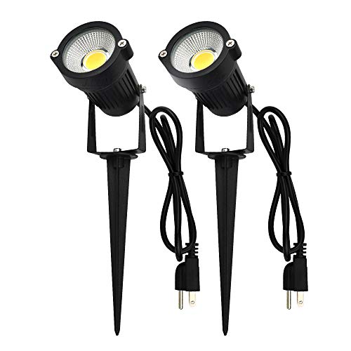JLUMI GSS6005 Outdoor LED Outdoor Spotlights 5W 120V AC 3000K Warm White Metal Stake Spotlights for House Outdoor Spotlight with Stake 3ft Cord with Plug (Pack of 2)